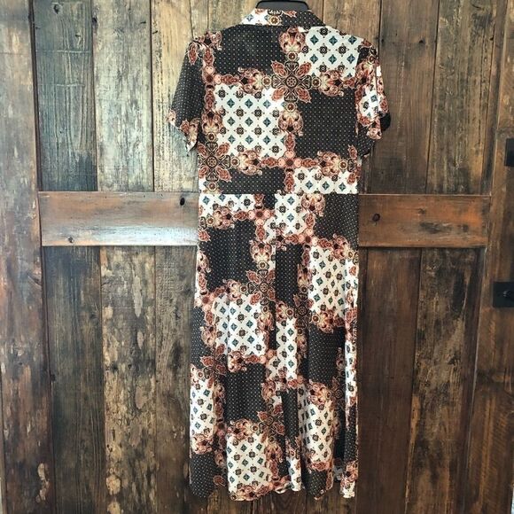 Ember Sz M NWT Black Red Sheer Floral Concert BOHO Front Tie Maxi Duster - Picture 5 of 9